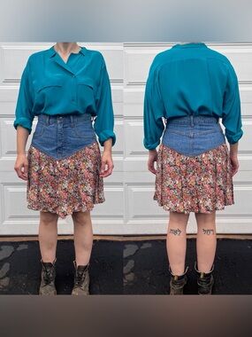 Switch USA Midi Skirt 90s Urban Cowboy Cowgirl Grunge Floral Denim Sz 11 1990s